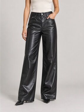 Stand Studio Jelena Pants Womens 42 Black Faux Leather Wide Leg Pants
